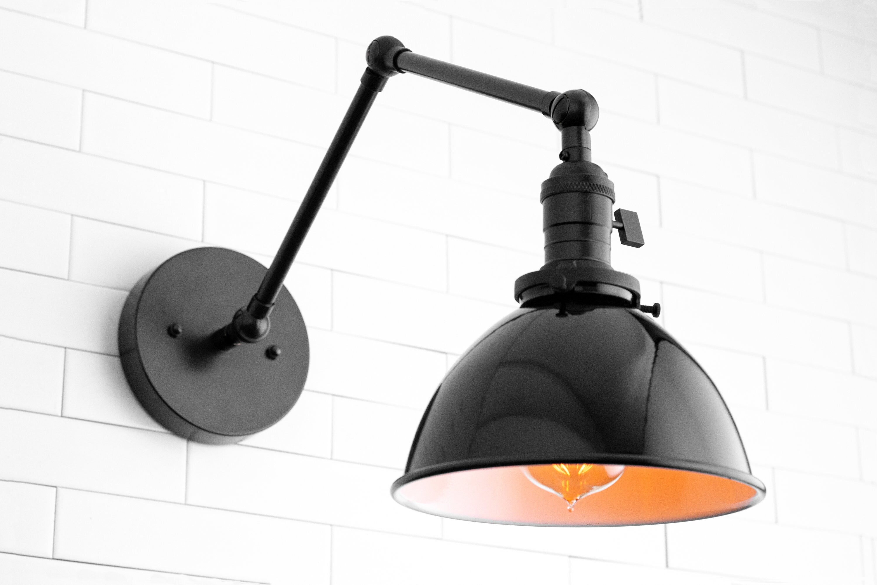 Conique Metal Vintage Industrial Swing Arm Wall Lamp - Adjustable Dome Shade for Study