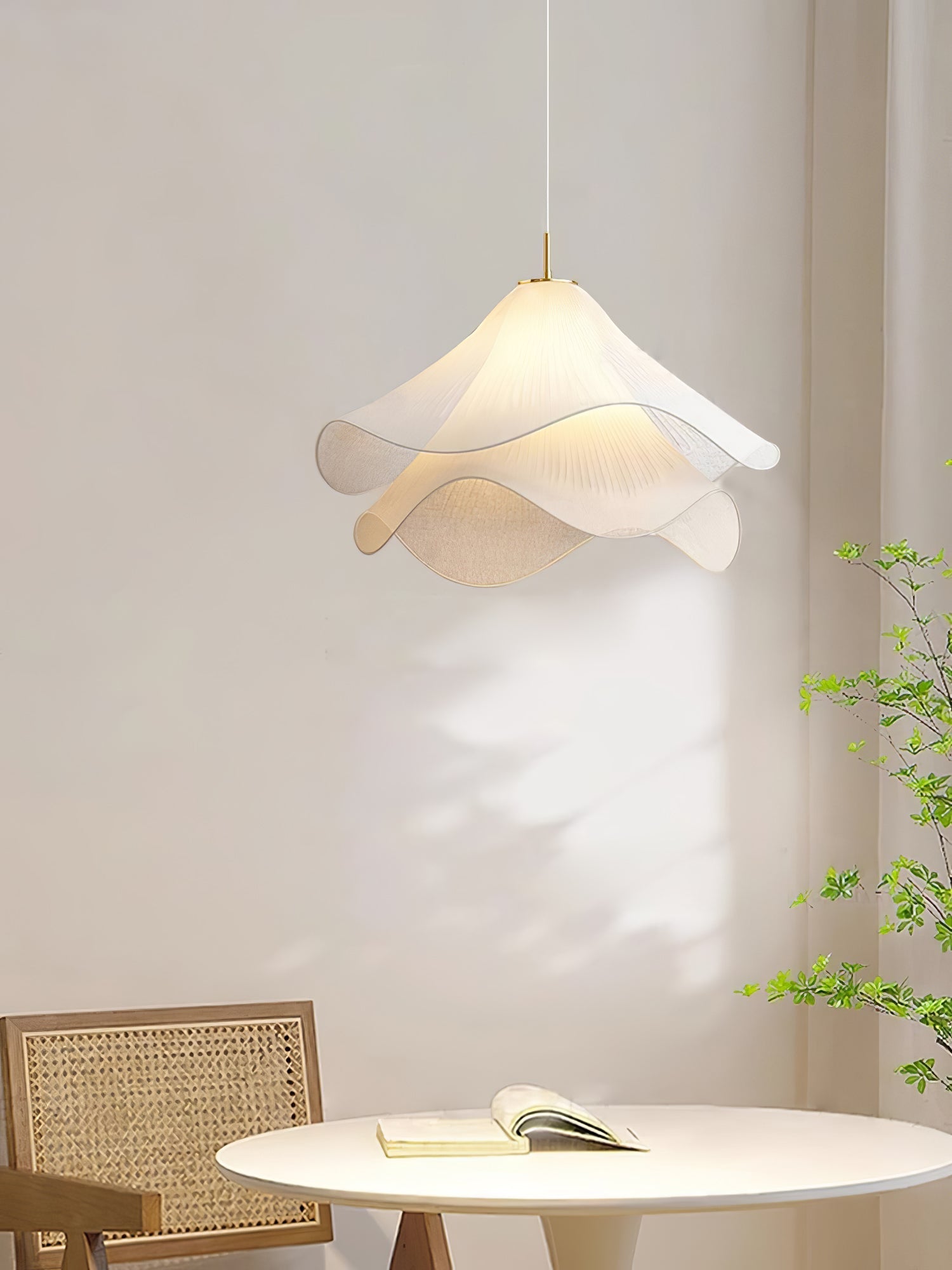 Ethereal Pleated Fabric Bloom Pendant Lamp - French Floral Design Fixture