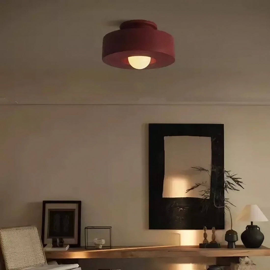 Plafonnier rond en résine – Style rétro Wabi Sabi pour intérieurs apaisants