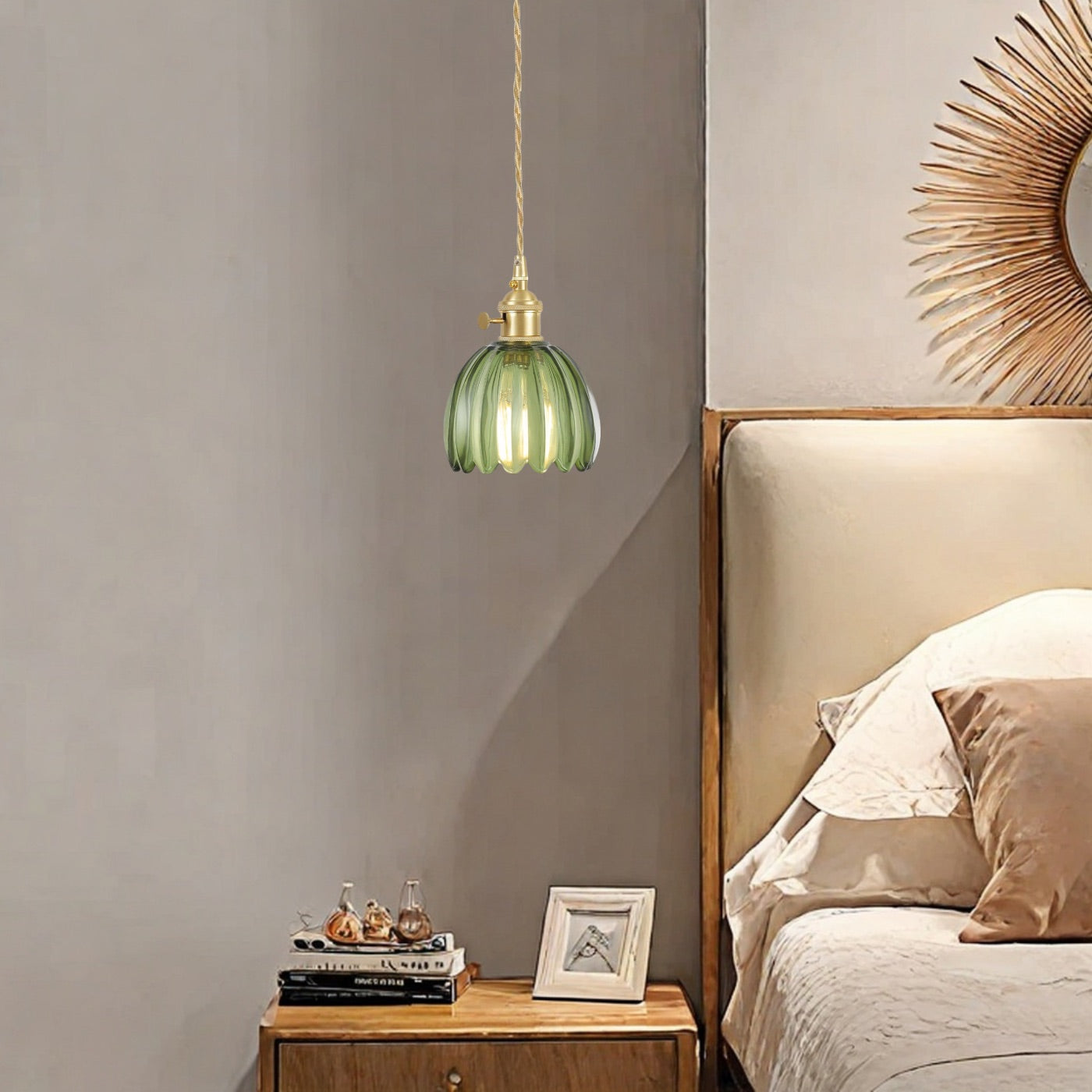 Japanese Flower Pendant Light – Glass Retro Fixture for Interiors