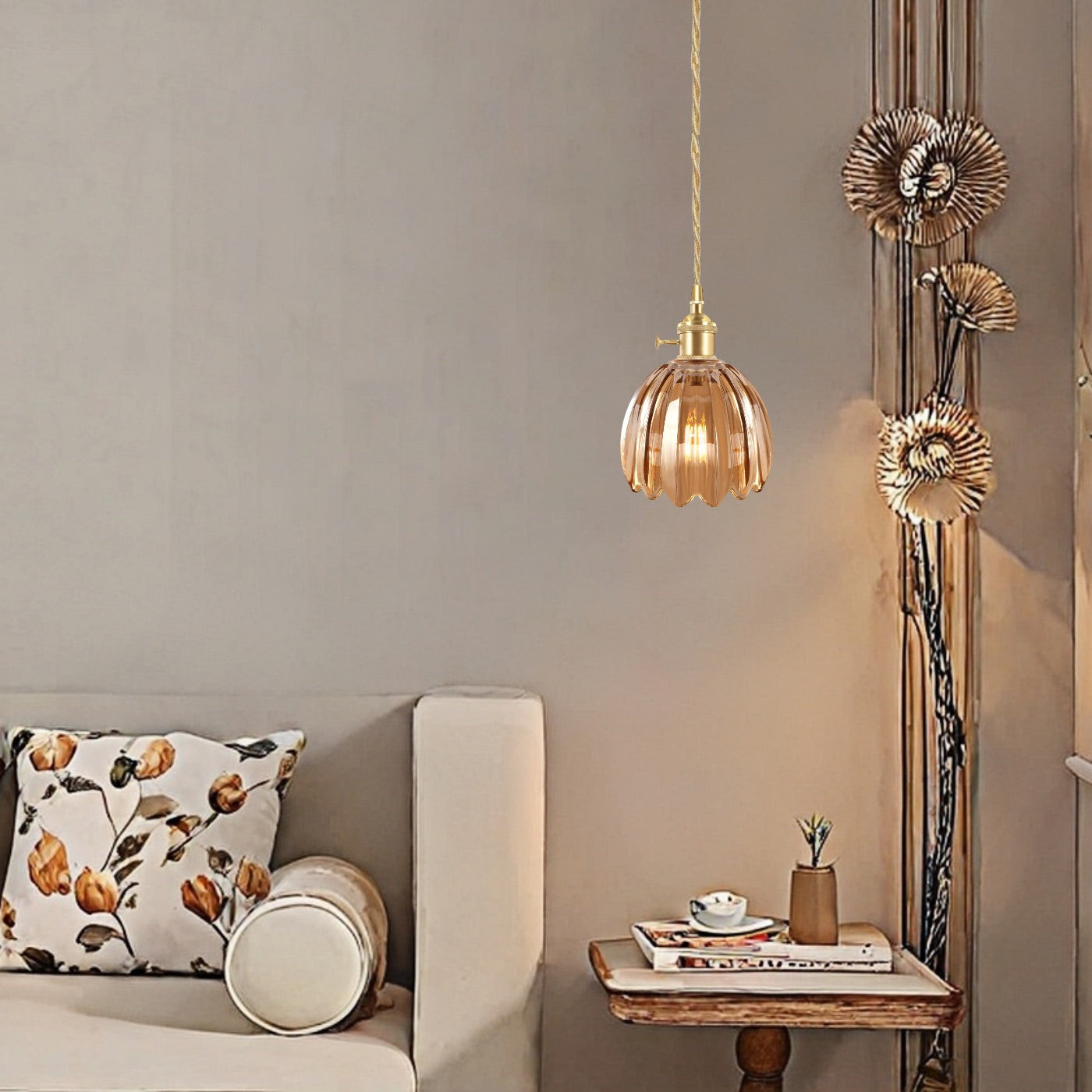 Japanese Flower Pendant Light – Glass Retro Fixture for Interiors