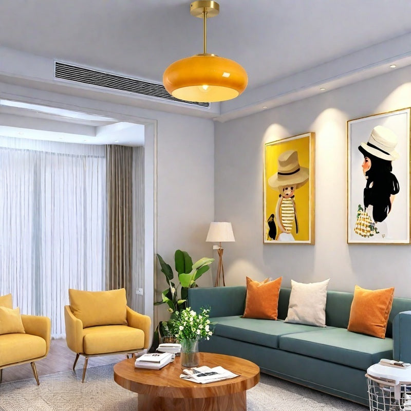 Glass Disc Ceiling Light – Vintage Brass Bauhaus Fixture for Hallway