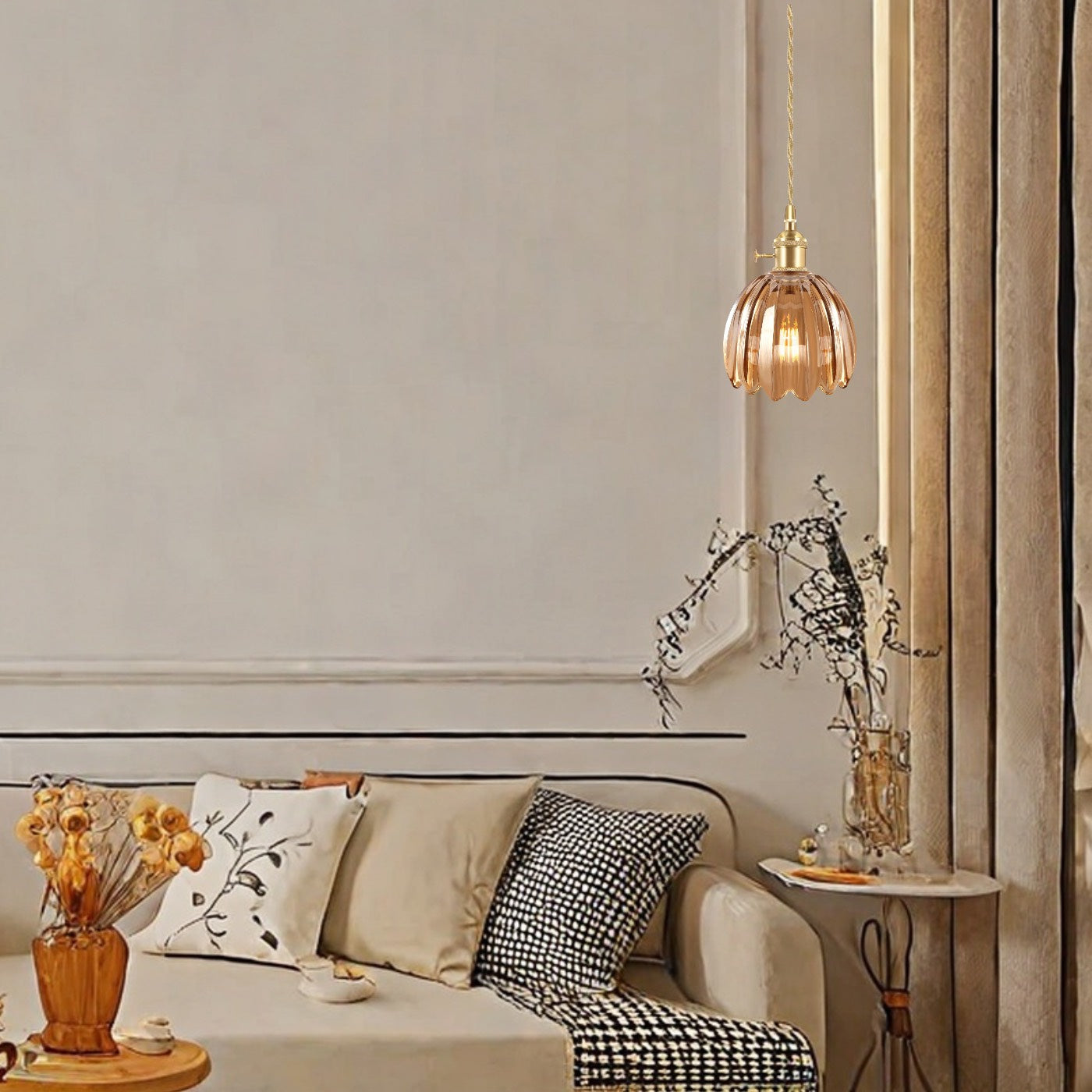 Japanese Flower Pendant Light – Glass Retro Fixture for Interiors