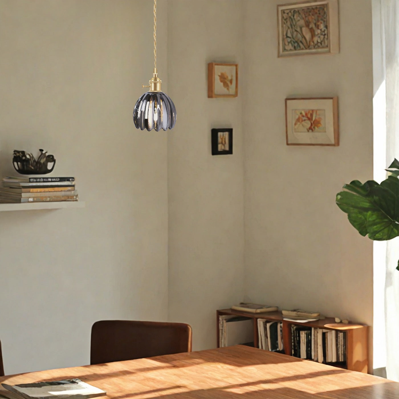 Japanese Flower Pendant Light – Glass Retro Fixture for Interiors