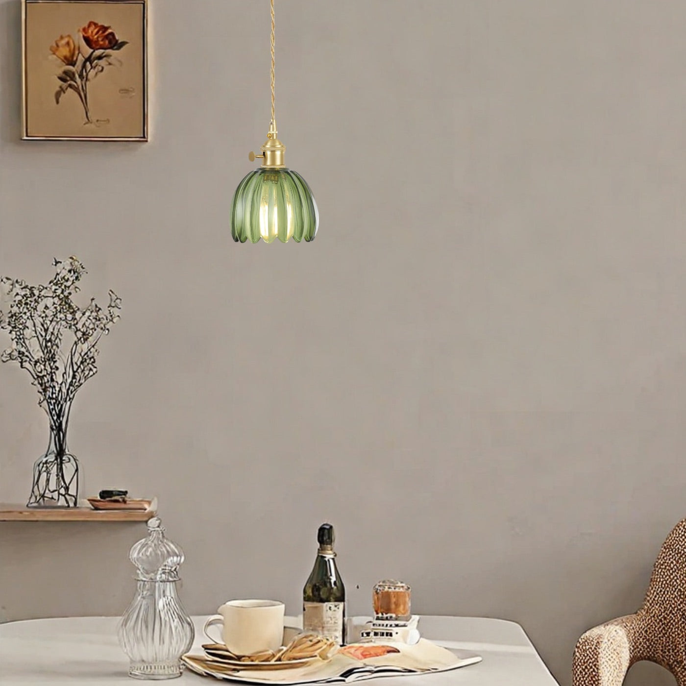 Japanese Flower Pendant Light – Glass Retro Fixture for Interiors