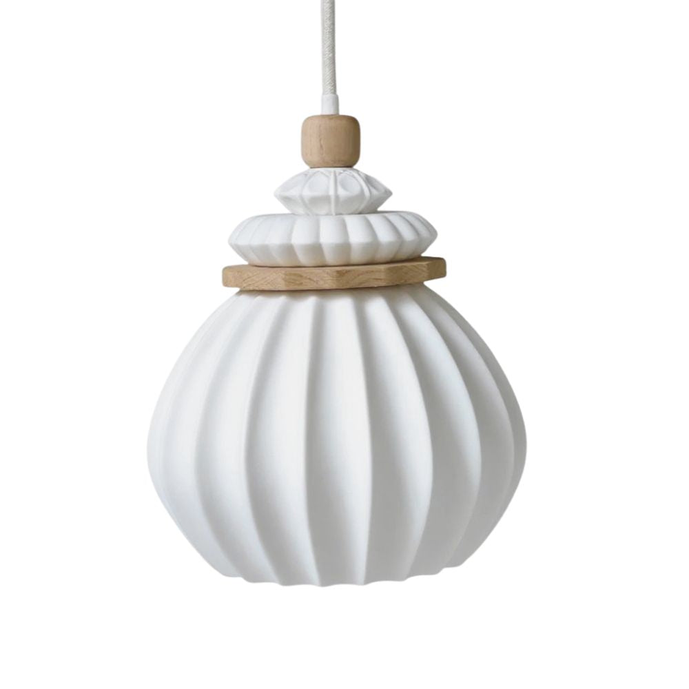 White Oak Pendant Light - Minimalist Porcelain Fixture For Dining Room