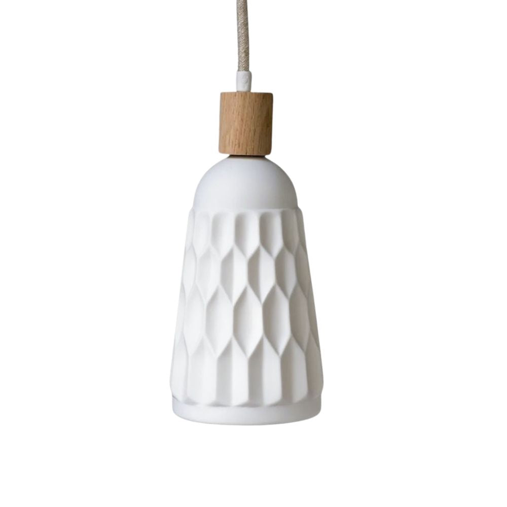 White Oak Pendant Light - Minimalist Porcelain Fixture For Dining Room