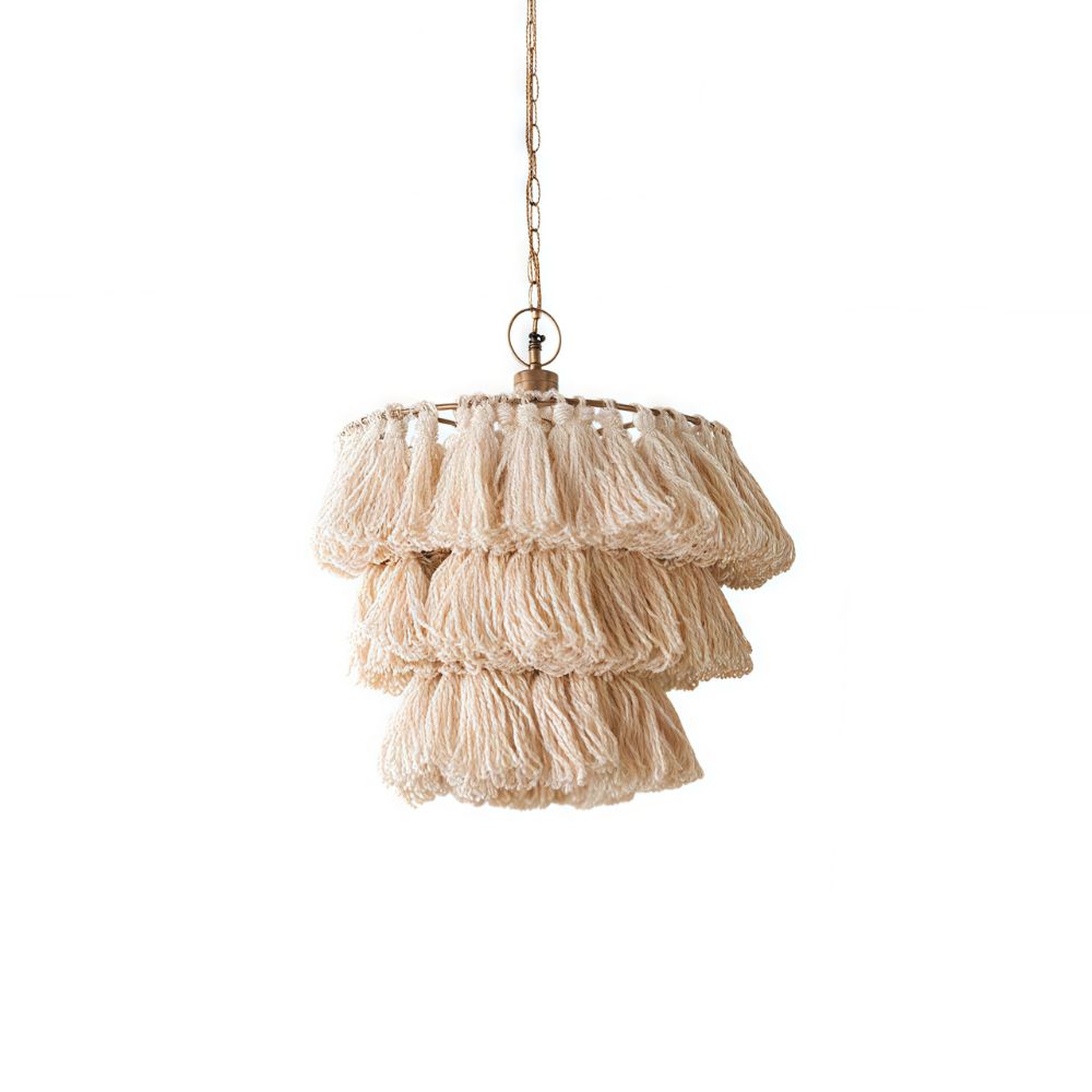 Boho Tiered Fringe Chandelier - Pink Tassel Chandelier for Living Room