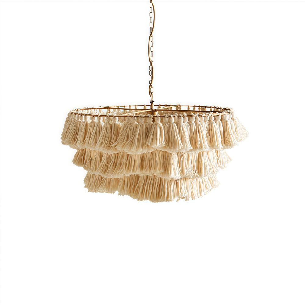 Boho Tiered Fringe Chandelier - Pink Tassel Chandelier for Living Room