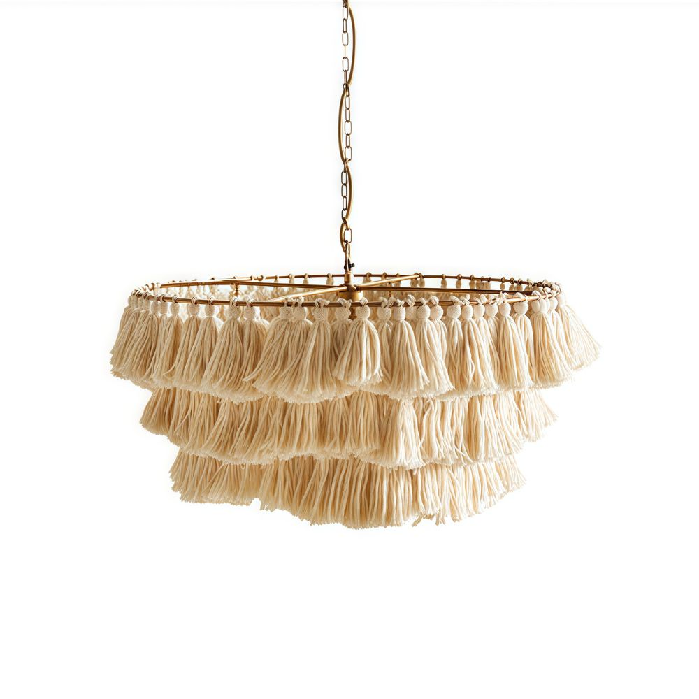 Boho Tiered Fringe Chandelier - Pink Tassel Chandelier for Living Room
