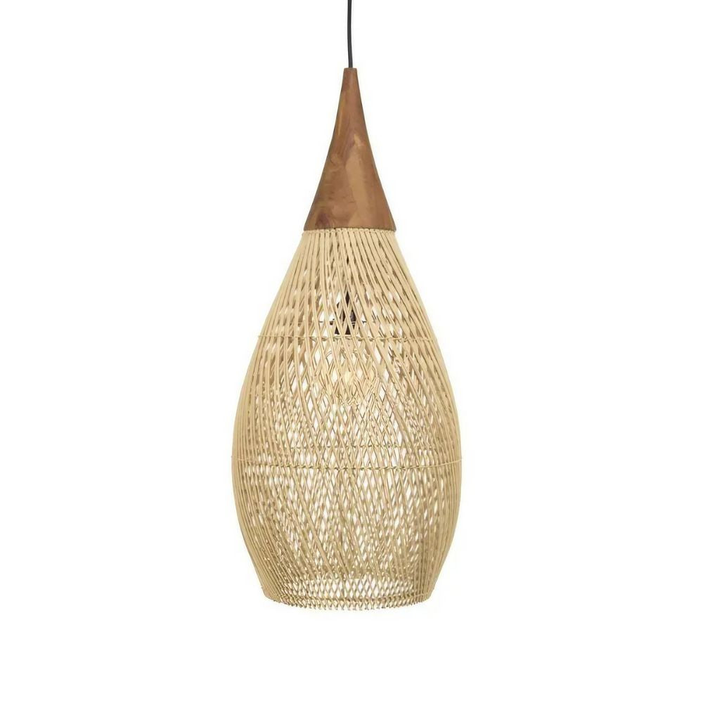Outdoor Rattan Pendant light - Boho Braided Shade Fixture