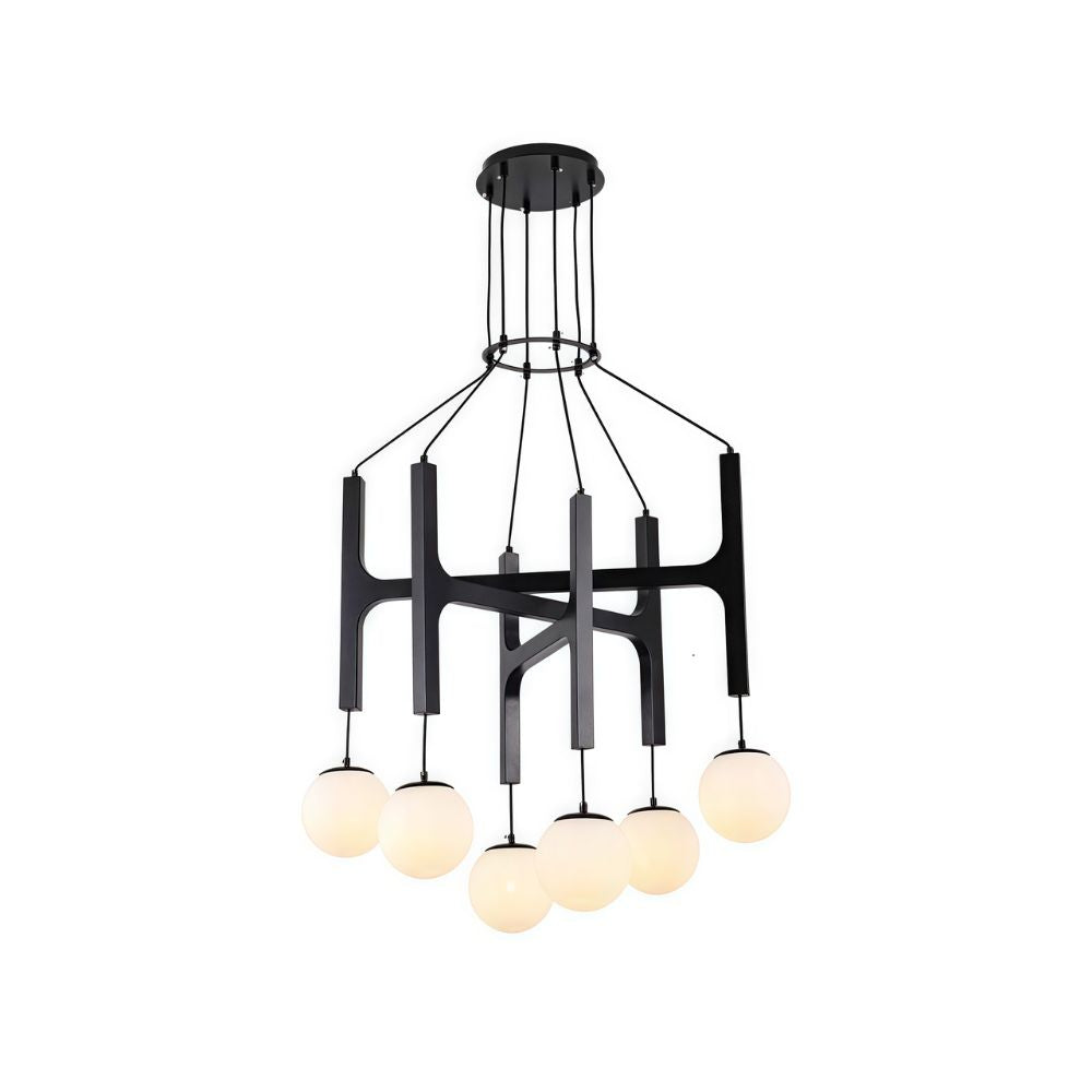 Multiple Wood Sputnik Chandelier - Glass Bubble Ball Pendant for Modern Home