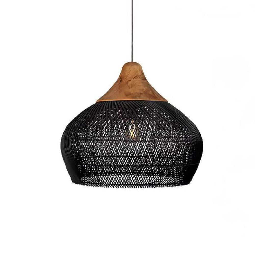 Natural Woven Pendant Light - Boho Rattan Dome Shade