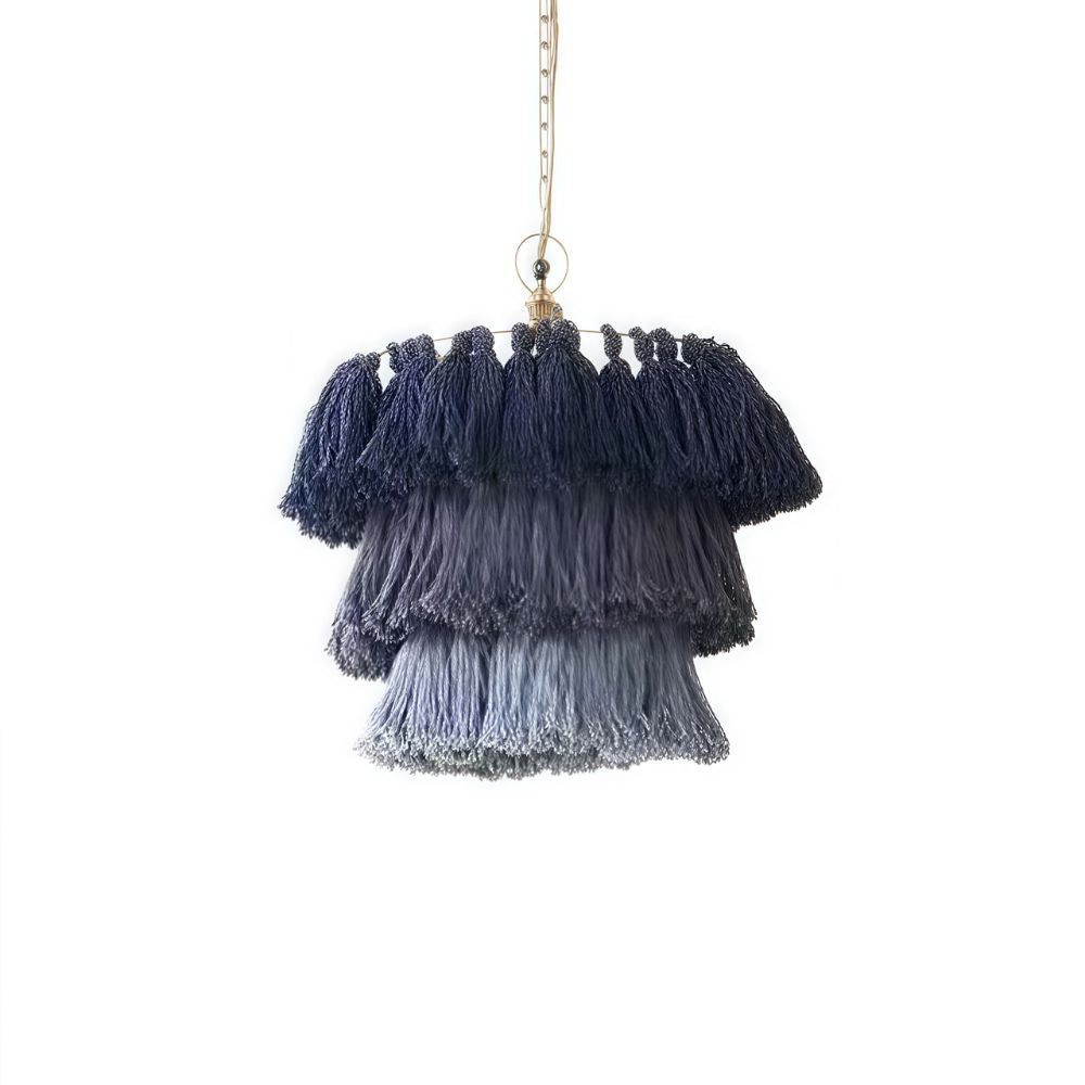 Boho Tiered Fringe Chandelier - Pink Tassel Chandelier for Living Room