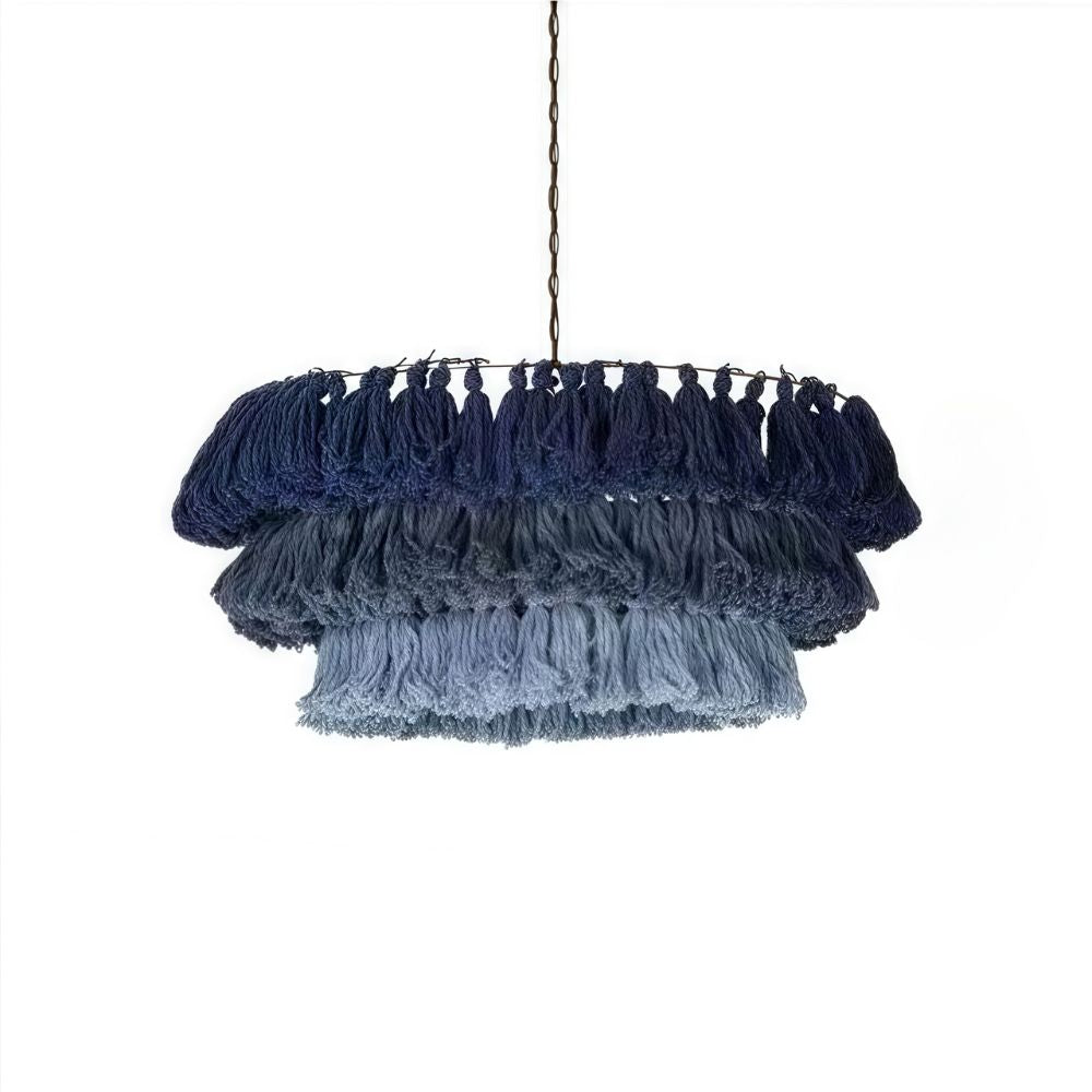 Boho Tiered Fringe Chandelier - Pink Tassel Chandelier for Living Room