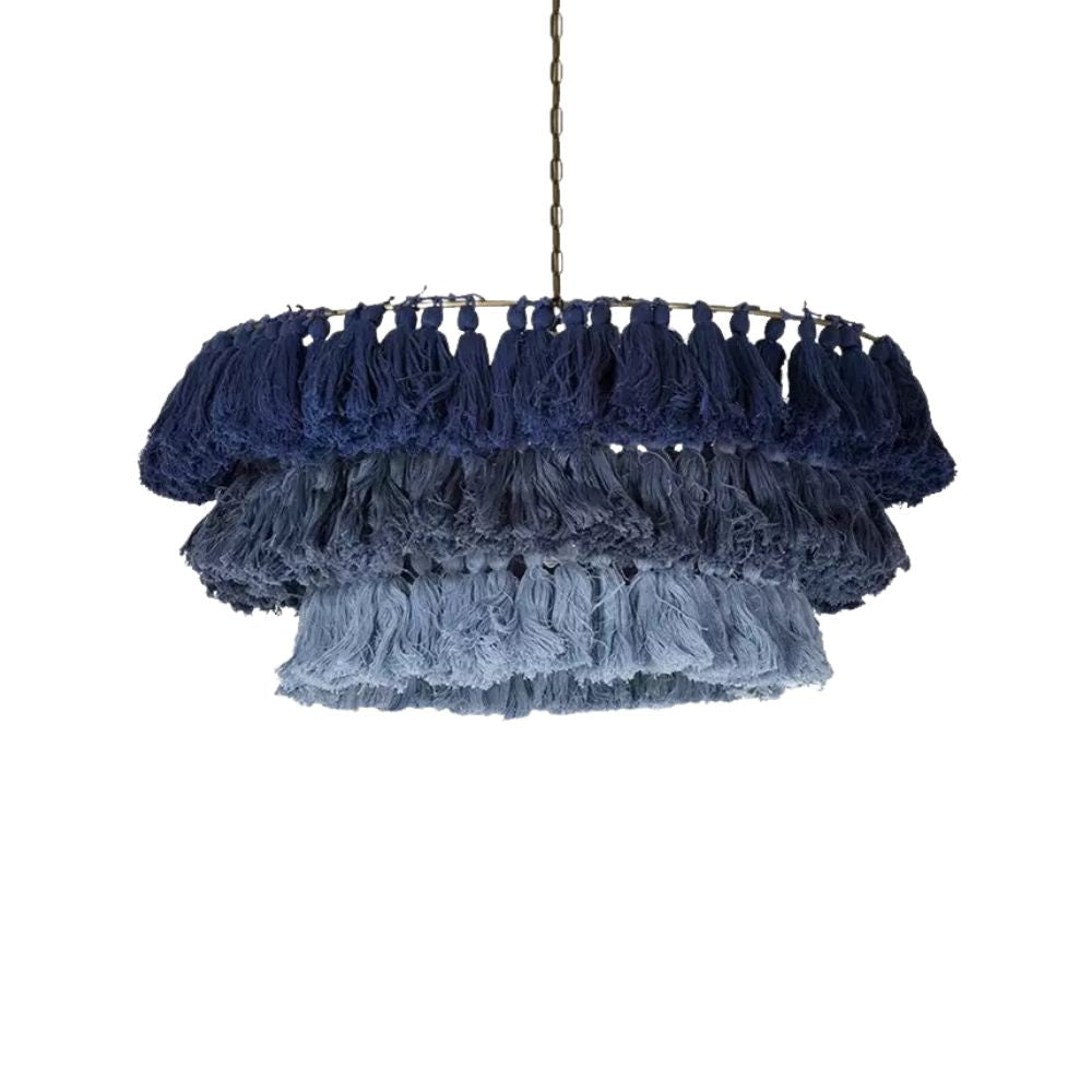 Boho Tiered Fringe Chandelier - Pink Tassel Chandelier for Living Room
