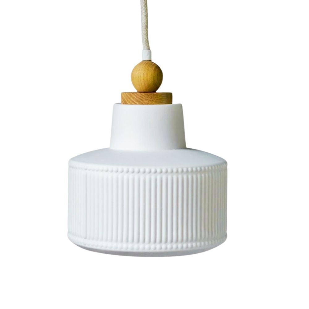 White Oak Pendant Light - Minimalist Porcelain Fixture For Dining Room