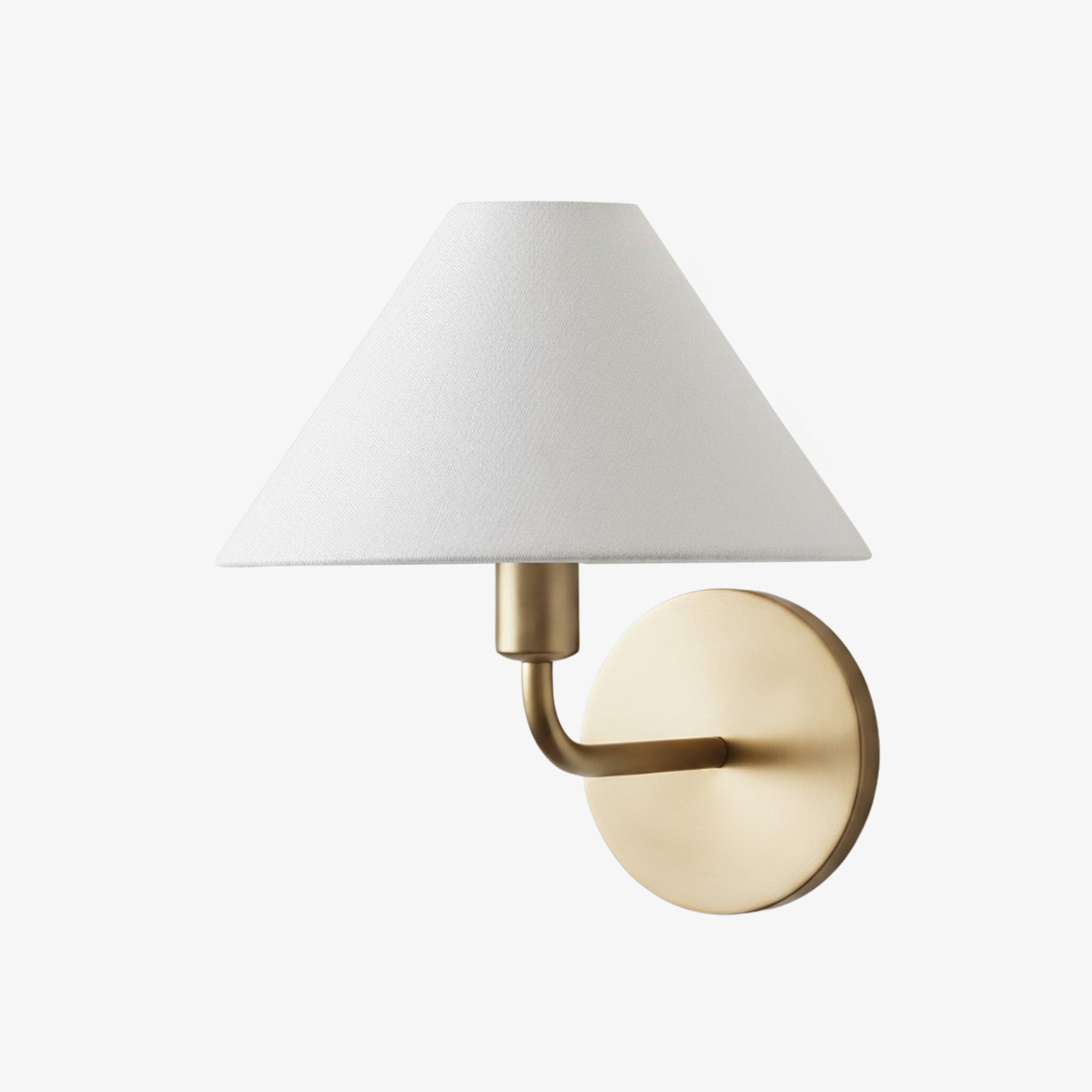 Diora Modern Brass Wall Sconce - Tapered Linen Shade Lamp for Bedroom