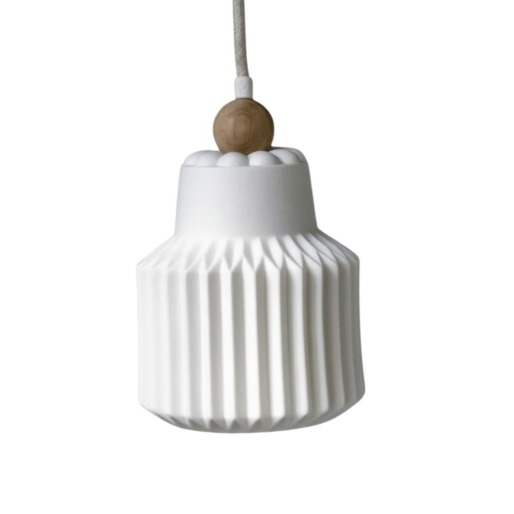 White Oak Pendant Light - Minimalist Porcelain Fixture For Dining Room