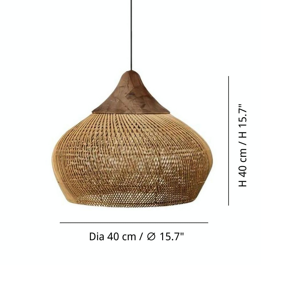 Natural Woven Pendant Light - Boho Rattan Dome Shade
