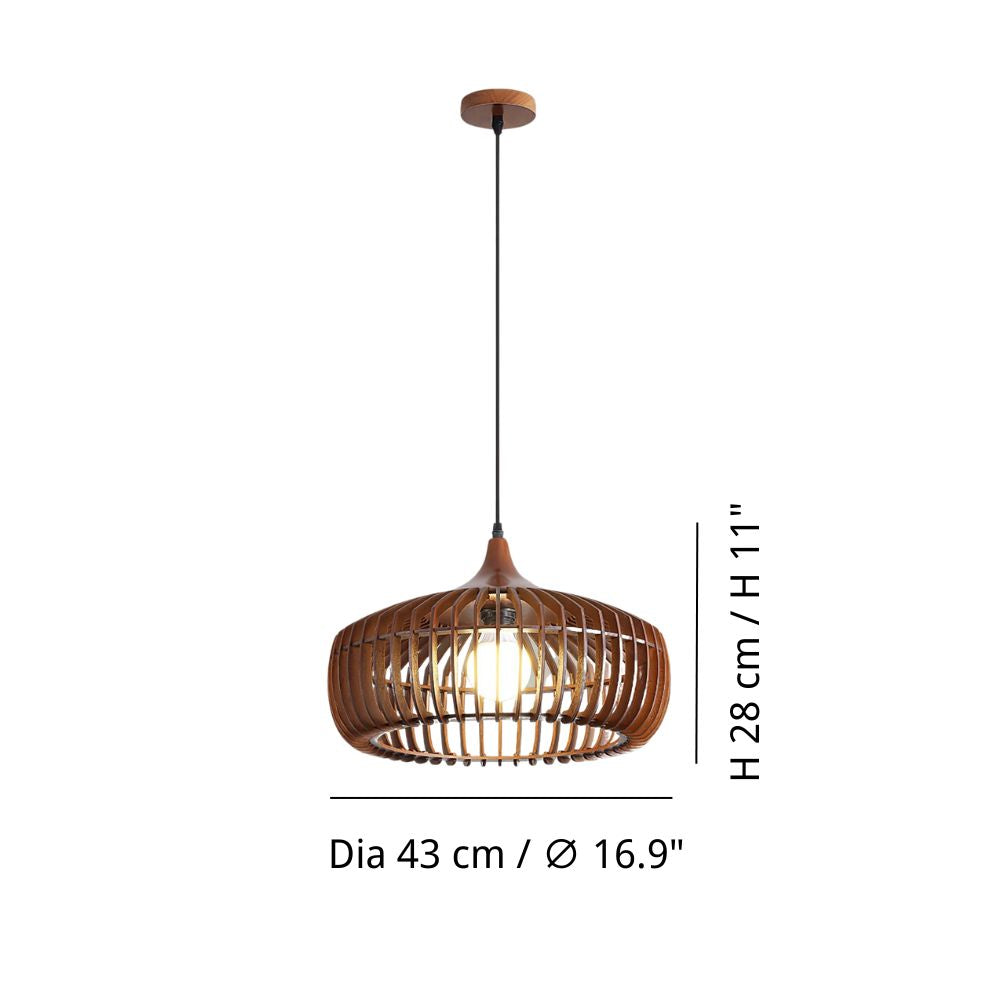 Natural Wood Pendant Light - Metal Lattice Cage Design for Living Room