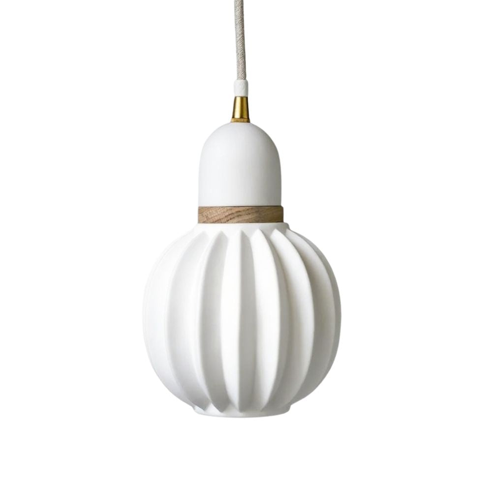 White Oak Pendant Light - Minimalist Porcelain Fixture For Dining Room