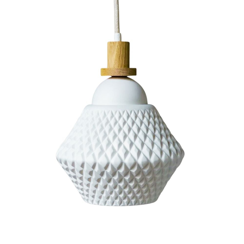 White Oak Pendant Light - Minimalist Porcelain Fixture For Dining Room