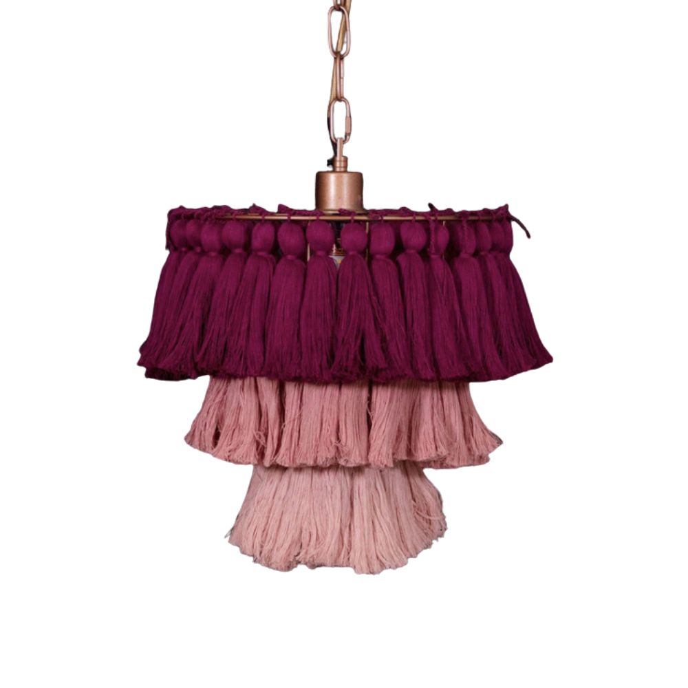 Boho Tiered Fringe Chandelier - Pink Tassel Chandelier for Living Room