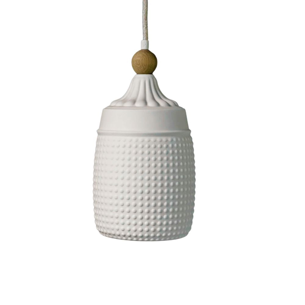 White Oak Pendant Light - Minimalist Porcelain Fixture For Dining Room