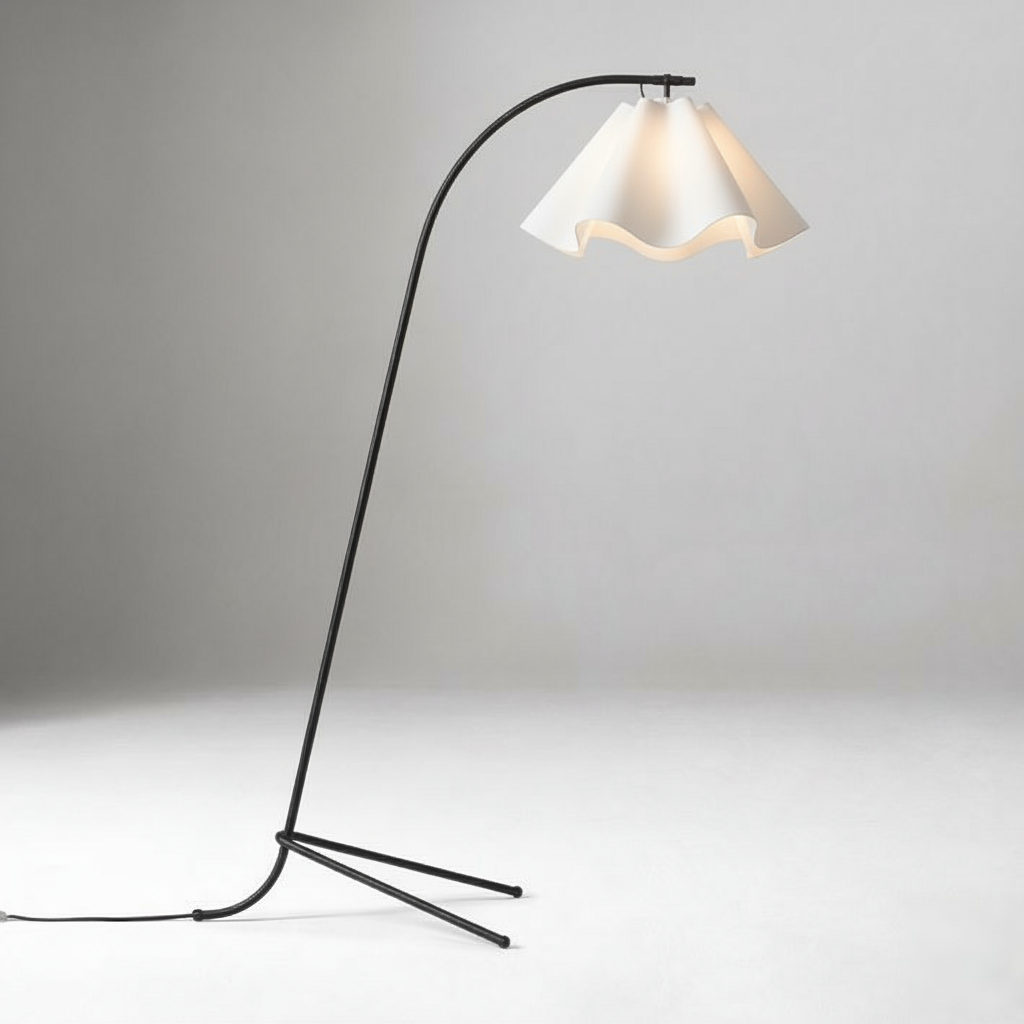 Oslan Arched Base Floor Lamp - Scalloped Shade Modern Lamp for Bedroom