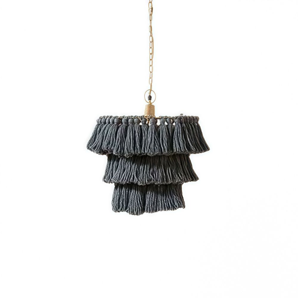 Boho Tiered Fringe Chandelier - Pink Tassel Chandelier for Living Room