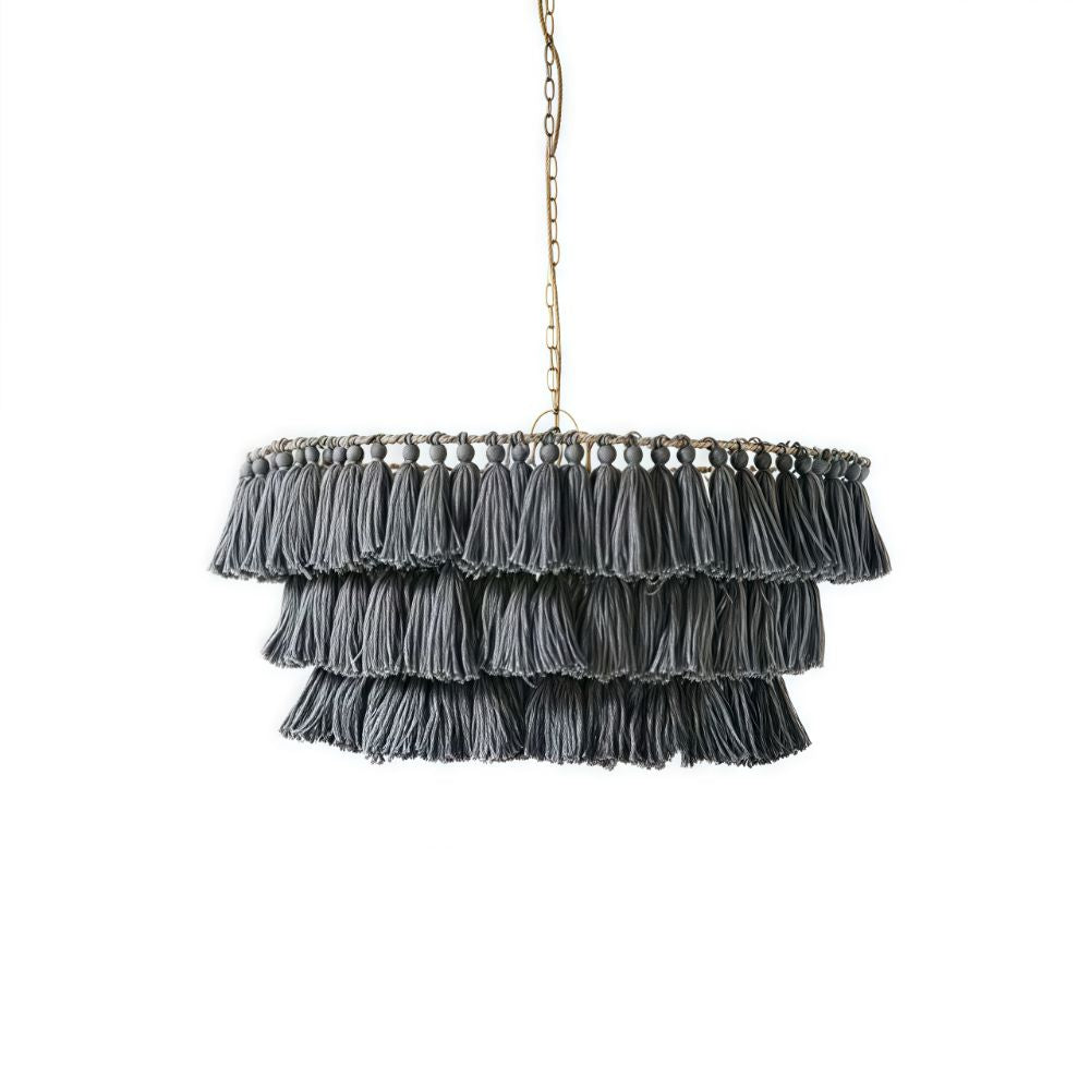 Boho Tiered Fringe Chandelier - Pink Tassel Chandelier for Living Room