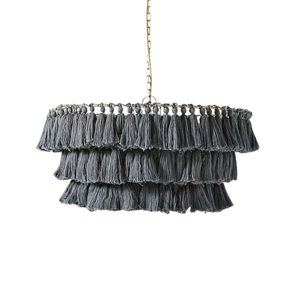 Boho Tiered Fringe Chandelier - Pink Tassel Chandelier for Living Room