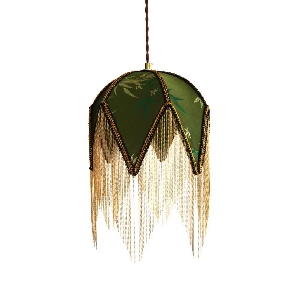 Retro Tassel Pendant Light - Colorful Angular Fabric Shade for Bedroom