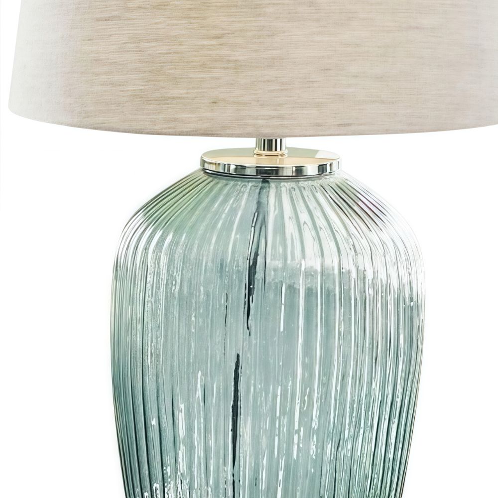 Ribbed Glass Table Lamp - Durm Fabric Shade Table Lamp for Bedroom