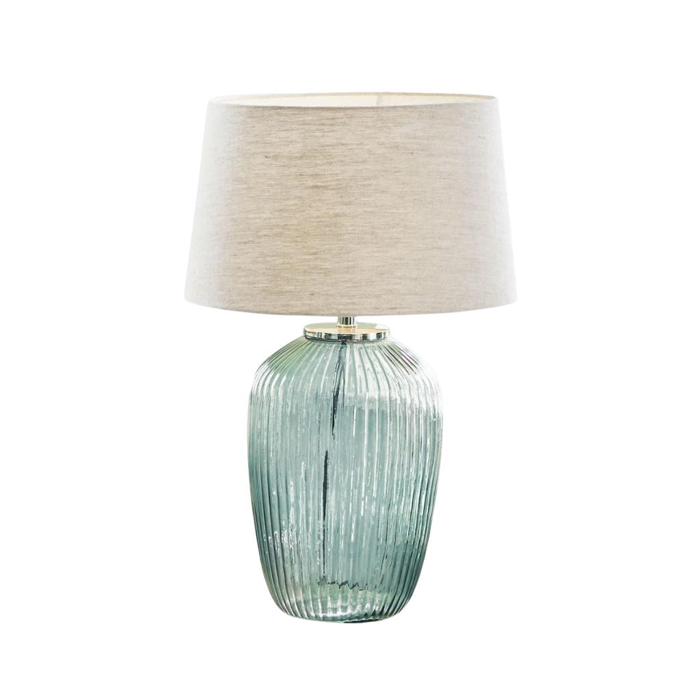 Ribbed Glass Table Lamp - Durm Fabric Shade Table Lamp for Bedroom