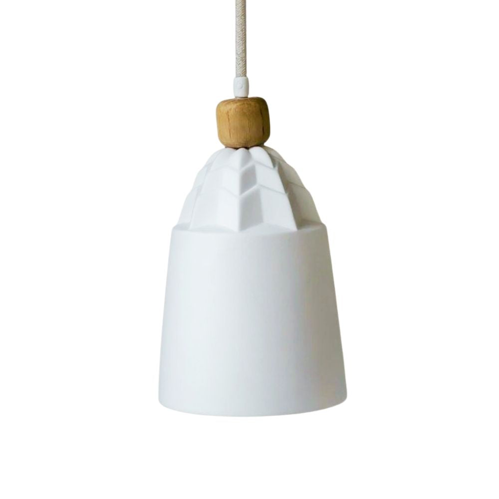 White Oak Pendant Light - Minimalist Porcelain Fixture For Dining Room