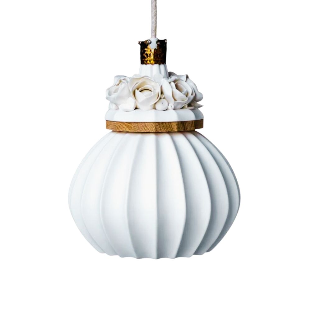 White Oak Pendant Light - Minimalist Porcelain Fixture For Dining Room