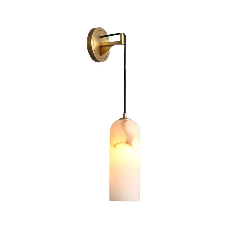 Alabaster Wall Light - Luxury Brass Cylinder Sconce for Bathroom