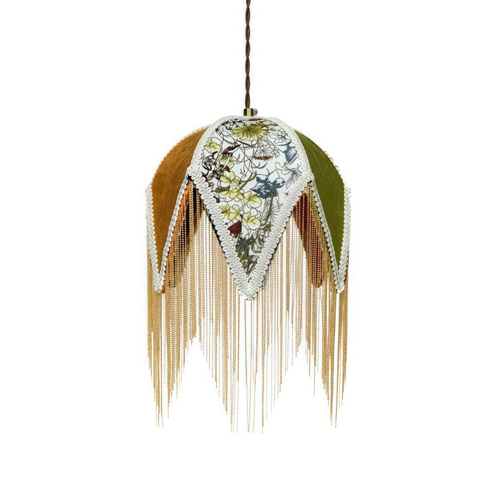 Retro Tassel Pendant Light - Colorful Angular Fabric Shade for Bedroom