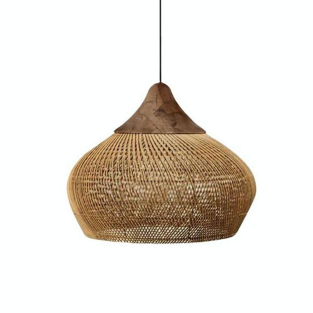 Natural Woven Pendant Light - Boho Rattan Dome Shade