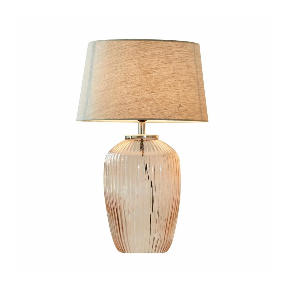 Ribbed Glass Table Lamp - Durm Fabric Shade Table Lamp for Bedroom