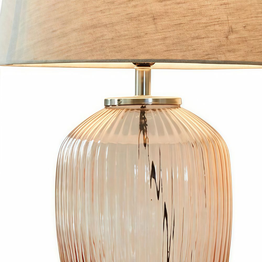 Ribbed Glass Table Lamp - Durm Fabric Shade Table Lamp for Bedroom
