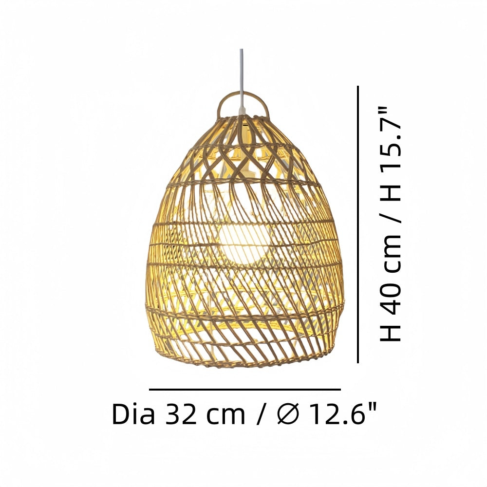 Rattan Pendant Light - Handwoven Wicker Cage Shade