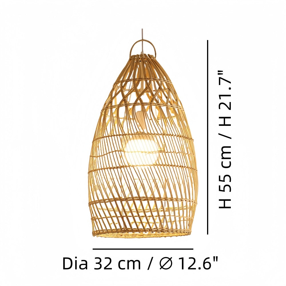 Rattan Pendant Light - Handwoven Wicker Cage Shade