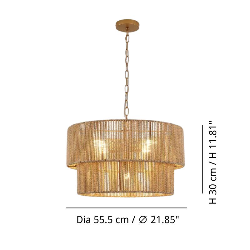 Rattan Boho Chandelier - Natural Rope Pendant Light Design