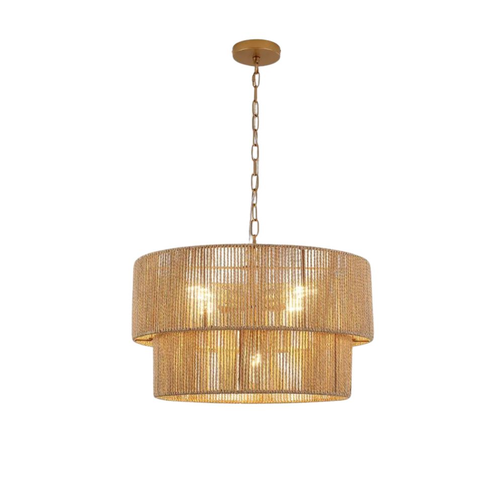 Rattan Boho Chandelier - Natural Rope Pendant Light Design