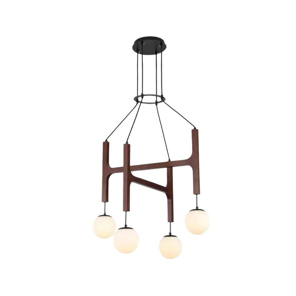 Multiple Wood Sputnik Chandelier - Glass Bubble Ball Pendant for Modern Home