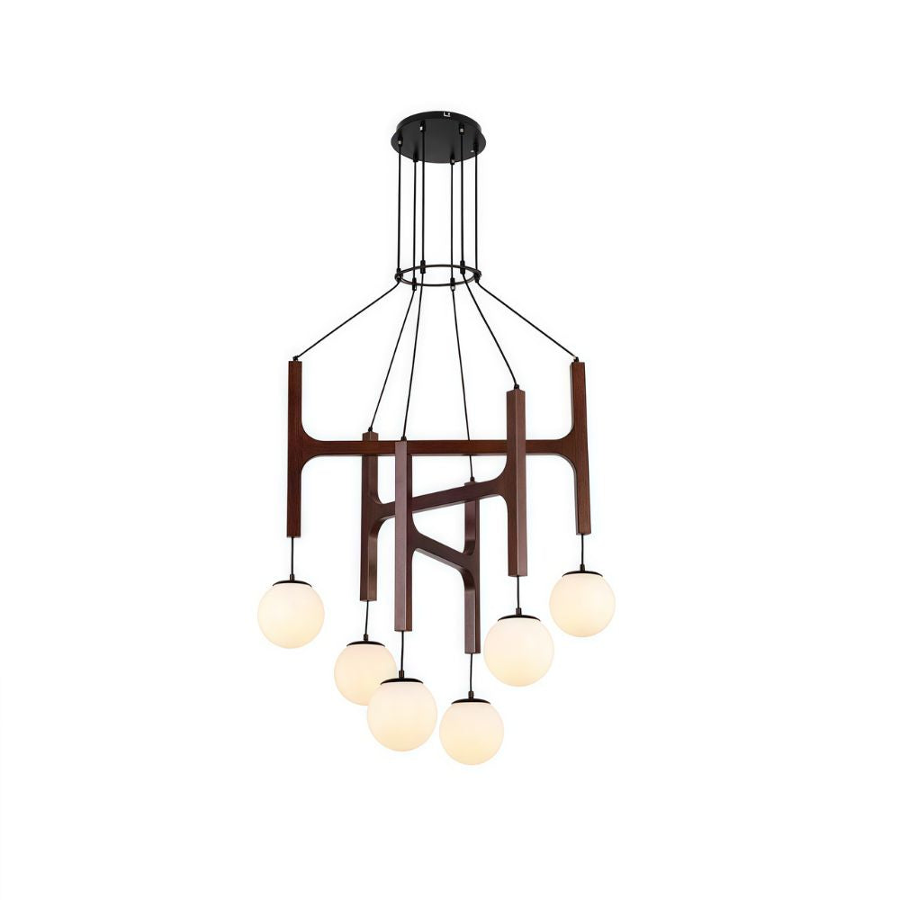 Multiple Wood Sputnik Chandelier - Glass Bubble Ball Pendant for Modern Home