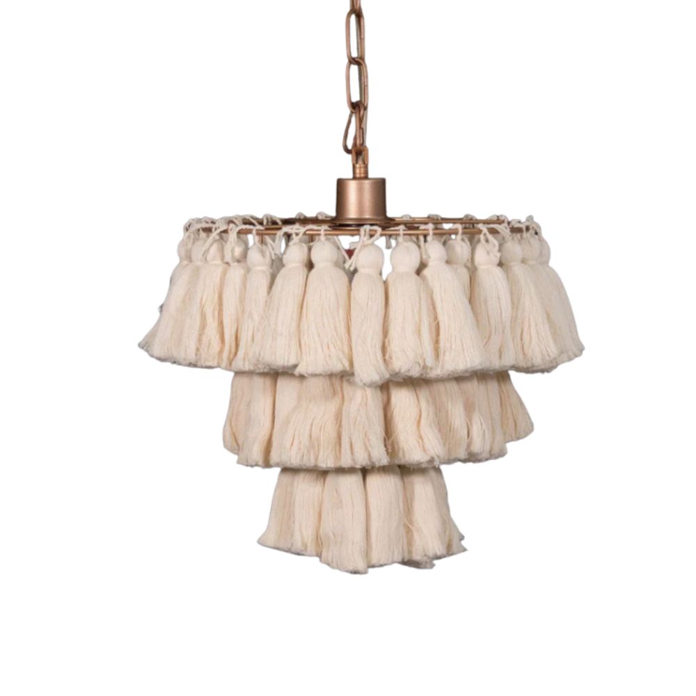 Boho Tiered Fringe Chandelier - Pink Tassel Chandelier for Living Room